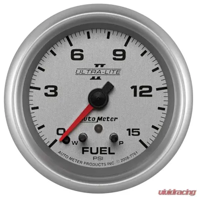 AutoMeter GAUGE; FUEL PRESS; 2 5/8in.; 15PSI; STEPPER MOTOR W/PEAK/WARN; ULTRA-LITE II - 7761