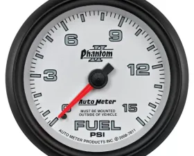 AutoMeter GAUGE; FUEL PRESSURE; 2 5/8in.; 15PSI; MECHANICAL; PHANTOM II