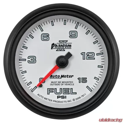AutoMeter GAUGE; FUEL PRESSURE; 2 5/8in.; 15PSI; MECHANICAL; PHANTOM II - 7811