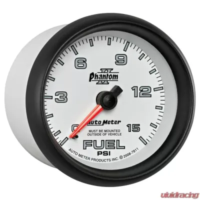 AutoMeter GAUGE; FUEL PRESSURE; 2 5/8in.; 15PSI; MECHANICAL; PHANTOM II - 7811