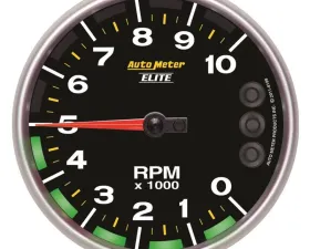 AutoMeter GAUGE; TACH; 5in.; 10K RPM; CARBON FIBER; W/PIT ROAD LIGHTS/PEAK; NASCAR CAN