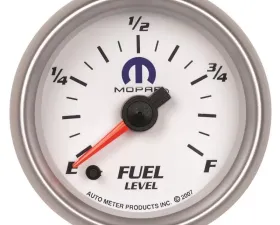 AutoMeter GAUGE; FUEL LEVEL; 2 1/16in.; 0-280O PROGRAMMABLE; WHITE; MOPAR