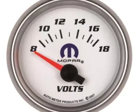 AutoMeter GAUGE; VOLTMETER; 2 1/16in.; 18V; ELECTRIC; WHITE; MOPAR