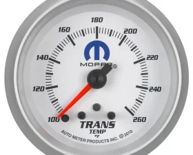 AutoMeter GAUGE; TRANS TEMP; 2 5/8in.; 260deg.F; STEPPER MOTOR W/PEAK/WARN; WHITE; MOPAR