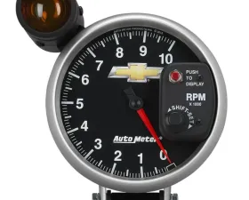 AutoMeter GAUGE; TACH; 5in.; 10K RPM; PEDESTAL W/EXT. SHIFT-LITE; CHEVY GOLD BOWTIE