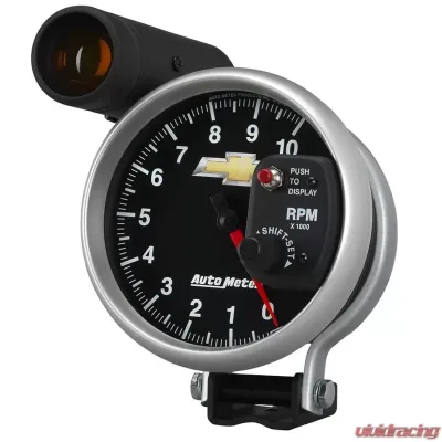AutoMeter GAUGE; TACH; 5in.; 10K RPM; PEDESTAL W/EXT. SHIFT-LITE; CHEVY GOLD BOWTIE - 880445