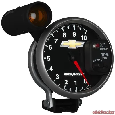 AutoMeter GAUGE; TACH; 5in.; 10K RPM; PEDESTAL W/EXT. SHIFT-LITE; CHEVY GOLD BOWTIE - 880445