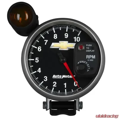 AutoMeter GAUGE; TACH; 5in.; 10K RPM; PEDESTAL W/EXT. SHIFT-LITE; CHEVY GOLD BOWTIE - 880445