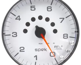 AutoMeter GAUGE; TACHOMETER; 5in.; 8K RPM; W/SHIFT LIGHT/PEAK MEM; WHITE/BLACK; SPEK-PRO