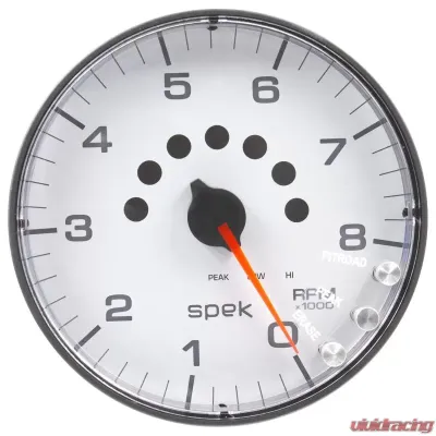 AutoMeter GAUGE; TACHOMETER; 5in.; 8K RPM; W/SHIFT LIGHT/PEAK MEM; WHITE/BLACK; SPEK-PRO - P238128