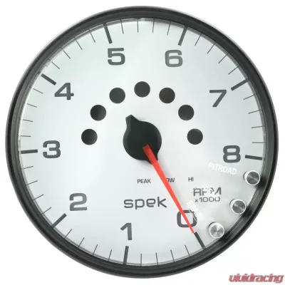 AutoMeter GAUGE; TACHOMETER; 5in.; 8K RPM; W/SHIFT LIGHT/PEAK MEM; WHITE/BLACK; SPEK-PRO - P23812