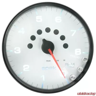 AutoMeter GAUGE; TACHOMETER; 5in.; 8K RPM; W/SHIFT LIGHT/PEAK MEM; WHITE/BLACK; SPEK-PRO - P23812