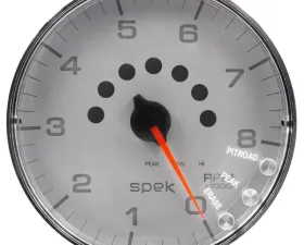AutoMeter GAUGE; TACHOMETER; 5in.; 8K RPM; W/SHIFT LIGHT/PEAK MEM; SILVER/CHROME; SPEK-PRO