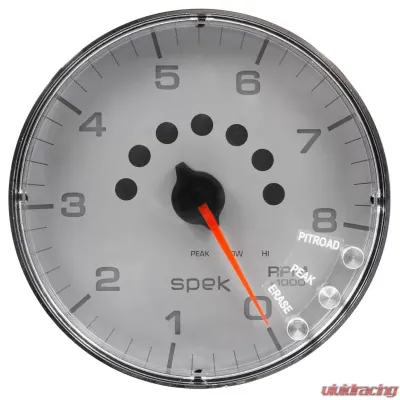 AutoMeter GAUGE; TACHOMETER; 5in.; 8K RPM; W/SHIFT LIGHT/PEAK MEM; SILVER/CHROME; SPEK-PRO - P238218