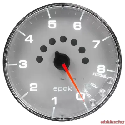 AutoMeter GAUGE; TACHOMETER; 5in.; 8K RPM; W/SHIFT LIGHT/PEAK MEM; SILVER/CHROME; SPEK-PRO - P238218