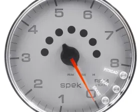 AutoMeter GAUGE; TACHOMETER; 5in.; 8K RPM; W/SHIFT LIGHT/PEAK MEM; SILVER/CHROME; SPEK-PRO