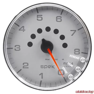 AutoMeter GAUGE; TACHOMETER; 5in.; 8K RPM; W/SHIFT LIGHT/PEAK MEM; SILVER/CHROME; SPEK-PRO - P23821