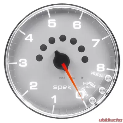 AutoMeter GAUGE; TACHOMETER; 5in.; 8K RPM; W/SHIFT LIGHT/PEAK MEM; SILVER/CHROME; SPEK-PRO - P23821