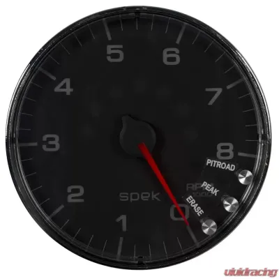AutoMeter GAUGE; TACHOMETER; 5in.; 8K RPM; W/SHIFT LIGHT/PEAK MEM; BLACK/CHROME; SPEK-PRO - P238318