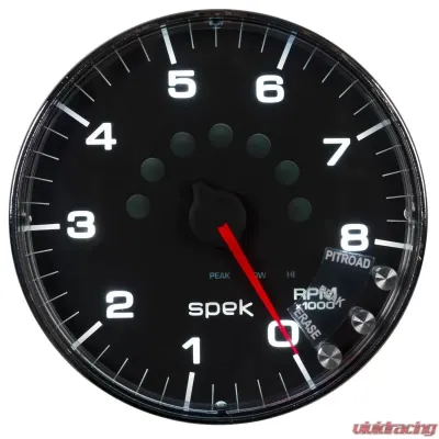 AutoMeter GAUGE; TACHOMETER; 5in.; 8K RPM; W/SHIFT LIGHT/PEAK MEM; BLACK/CHROME; SPEK-PRO - P238318