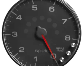 AutoMeter GAUGE; TACHOMETER; 5in.; 8K RPM; W/SHIFT LIGHT/PEAK MEM; BLACK/BLACK; SPEK-PRO