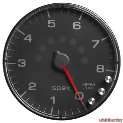 AutoMeter GAUGE; TACHOMETER; 5in.; 8K RPM; W/SHIFT LIGHT/PEAK MEM; BLACK/BLACK; SPEK-PRO - P238328