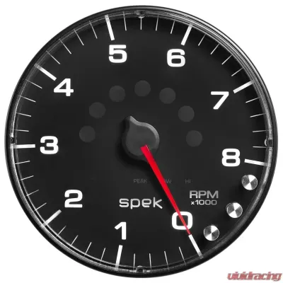 AutoMeter GAUGE; TACHOMETER; 5in.; 8K RPM; W/SHIFT LIGHT/PEAK MEM; BLACK/BLACK; SPEK-PRO - P238328
