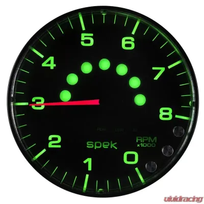 AutoMeter GAUGE; TACHOMETER; 5in.; 8K RPM; W/SHIFT LIGHT/PEAK MEM; BLACK/BLACK; SPEK-PRO - P238328