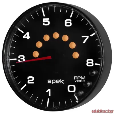 AutoMeter GAUGE; TACHOMETER; 5in.; 8K RPM; W/SHIFT LIGHT/PEAK MEM; BLACK/BLACK; SPEK-PRO - P238328