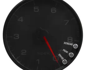 AutoMeter GAUGE; TACHOMETER; 5in.; 8K RPM; W/SHIFT LIGHT/PEAK MEM; BLACK/BLACK; SPEK-PRO