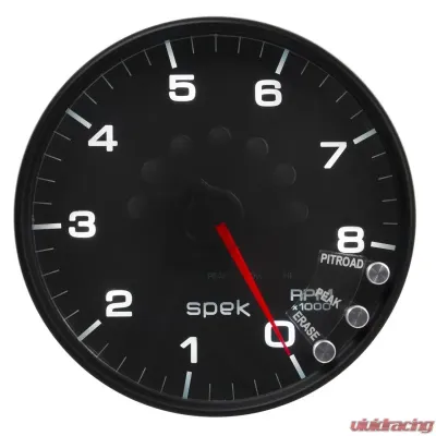 AutoMeter GAUGE; TACHOMETER; 5in.; 8K RPM; W/SHIFT LIGHT/PEAK MEM; BLACK/BLACK; SPEK-PRO - P23832
