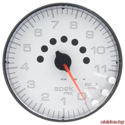 AutoMeter GAUGE; TACHOMETER; 5in.; 11K RPM; W/SHIFT LIGHT/PEAK MEM; WHITE/BLACK; SPEK-PRO - P239128