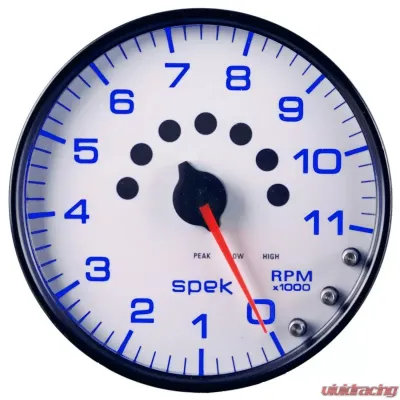 AutoMeter GAUGE; TACHOMETER; 5in.; 11K RPM; W/SHIFT LIGHT/PEAK MEM; WHITE/BLACK; SPEK-PRO - P23912