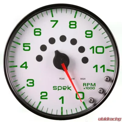 AutoMeter GAUGE; TACHOMETER; 5in.; 11K RPM; W/SHIFT LIGHT/PEAK MEM; WHITE/BLACK; SPEK-PRO - P23912
