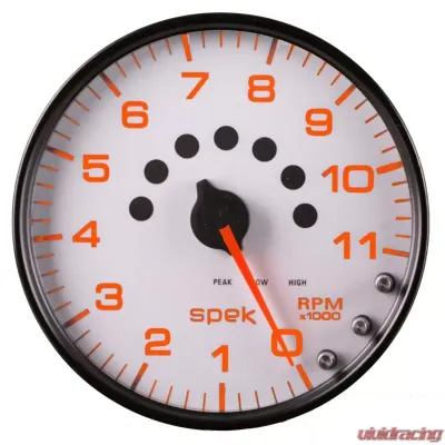 AutoMeter GAUGE; TACHOMETER; 5in.; 11K RPM; W/SHIFT LIGHT/PEAK MEM; WHITE/BLACK; SPEK-PRO - P23912