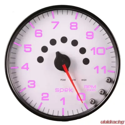 AutoMeter GAUGE; TACHOMETER; 5in.; 11K RPM; W/SHIFT LIGHT/PEAK MEM; WHITE/BLACK; SPEK-PRO - P23912