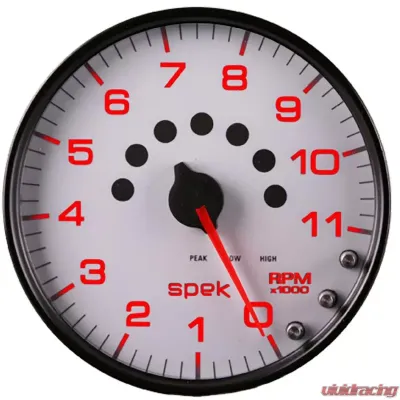 AutoMeter GAUGE; TACHOMETER; 5in.; 11K RPM; W/SHIFT LIGHT/PEAK MEM; WHITE/BLACK; SPEK-PRO - P23912