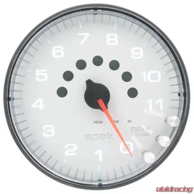 AutoMeter GAUGE; TACHOMETER; 5in.; 11K RPM; W/SHIFT LIGHT/PEAK MEM; WHITE/BLACK; SPEK-PRO - P23912