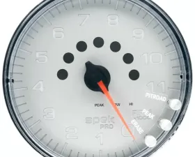 AutoMeter GAUGE; TACHOMETER; 5in.; 11K RPM; W/SHIFT LIGHT/PEAK MEM; SILVER/CHROME; SPEK