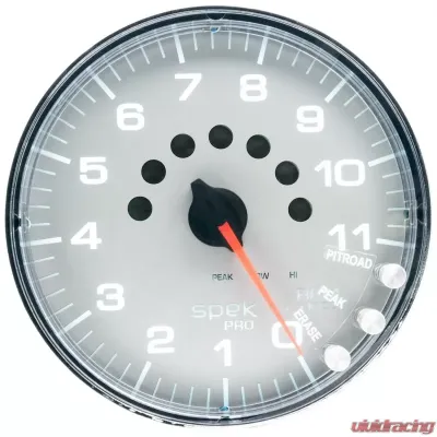 AutoMeter GAUGE; TACHOMETER; 5in.; 11K RPM; W/SHIFT LIGHT/PEAK MEM; SILVER/CHROME; SPEK - P239218