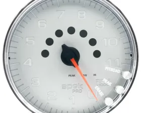 AutoMeter GAUGE; TACHOMETER; 5in.; 11K RPM; W/SHIFT LIGHT/PEAK MEM; SILVER/CHROME; SPEK