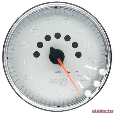 AutoMeter GAUGE; TACHOMETER; 5in.; 11K RPM; W/SHIFT LIGHT/PEAK MEM; SILVER/CHROME; SPEK - P23921