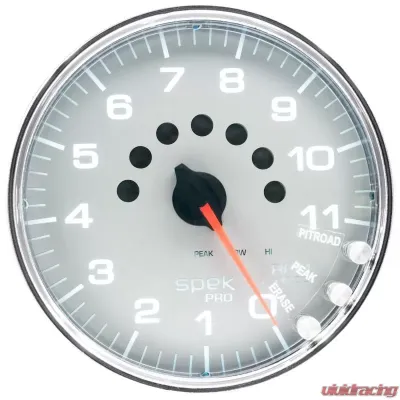 AutoMeter GAUGE; TACHOMETER; 5in.; 11K RPM; W/SHIFT LIGHT/PEAK MEM; SILVER/CHROME; SPEK - P23921