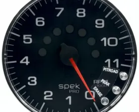 AutoMeter GAUGE; TACHOMETER; 5in.; 11K RPM; W/SHIFT LIGHT/PEAK MEM; BLACK/CHROME; SPEK-PRO