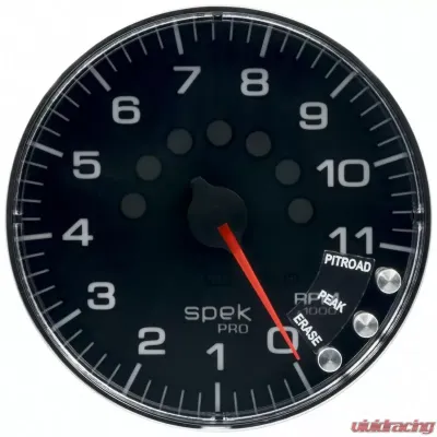 AutoMeter GAUGE; TACHOMETER; 5in.; 11K RPM; W/SHIFT LIGHT/PEAK MEM; BLACK/CHROME; SPEK-PRO - P239318