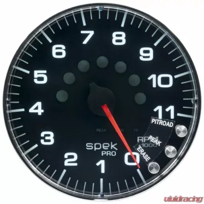 AutoMeter GAUGE; TACHOMETER; 5in.; 11K RPM; W/SHIFT LIGHT/PEAK MEM; BLACK/CHROME; SPEK-PRO - P239318