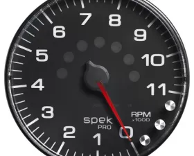 AutoMeter GAUGE; TACHOMETER; 5in.; 11K RPM; W/SHIFT LIGHT/PEAK MEM; BLACK/BLACK; SPEK-PRO