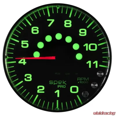 AutoMeter GAUGE; TACHOMETER; 5in.; 11K RPM; W/SHIFT LIGHT/PEAK MEM; BLACK/BLACK; SPEK-PRO - P239328