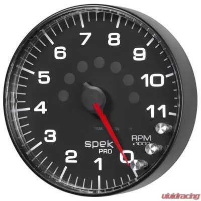 AutoMeter GAUGE; TACHOMETER; 5in.; 11K RPM; W/SHIFT LIGHT/PEAK MEM; BLACK/BLACK; SPEK-PRO - P239328
