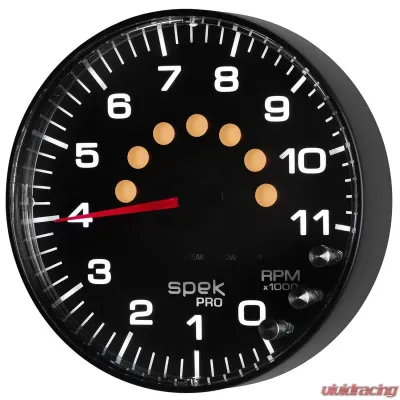 AutoMeter GAUGE; TACHOMETER; 5in.; 11K RPM; W/SHIFT LIGHT/PEAK MEM; BLACK/BLACK; SPEK-PRO - P239328